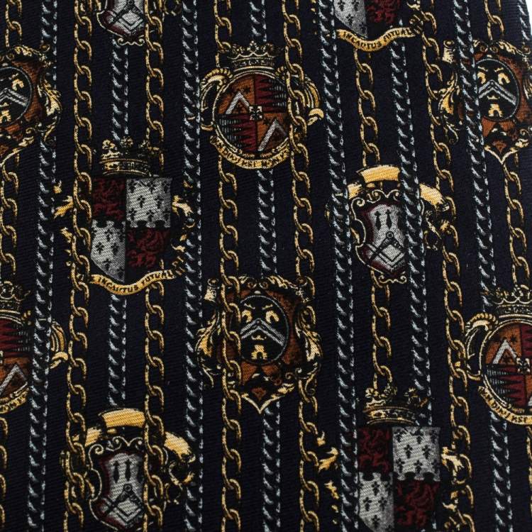 Pre Owned Gianfranco Ferre Vintage Navy Blue Printed Silk Tie 