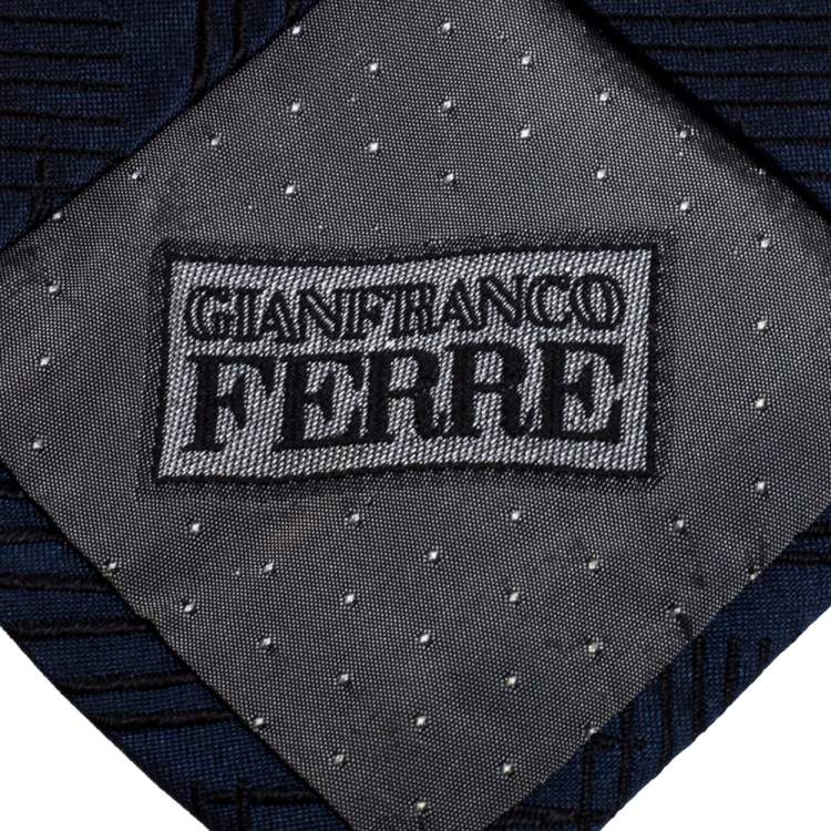 Pre Owned Gianfranco Ferre Navy Blue Embroidered Silk Tie