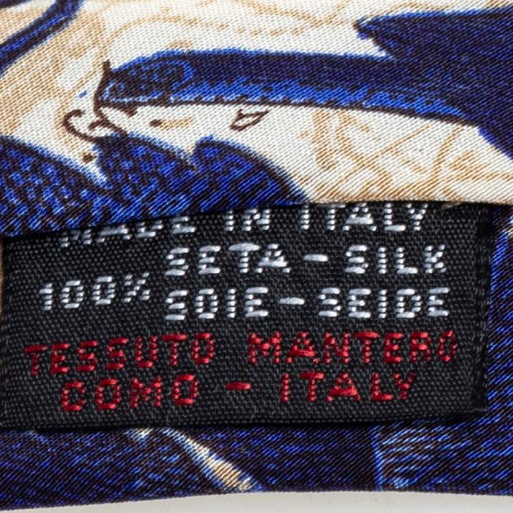 Pre Owned Gianfranco Ferre Blue & Cream Vine Print Silk Tie