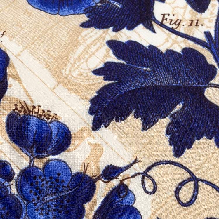 Pre Owned Gianfranco Ferre Blue & Cream Vine Print Silk Tie