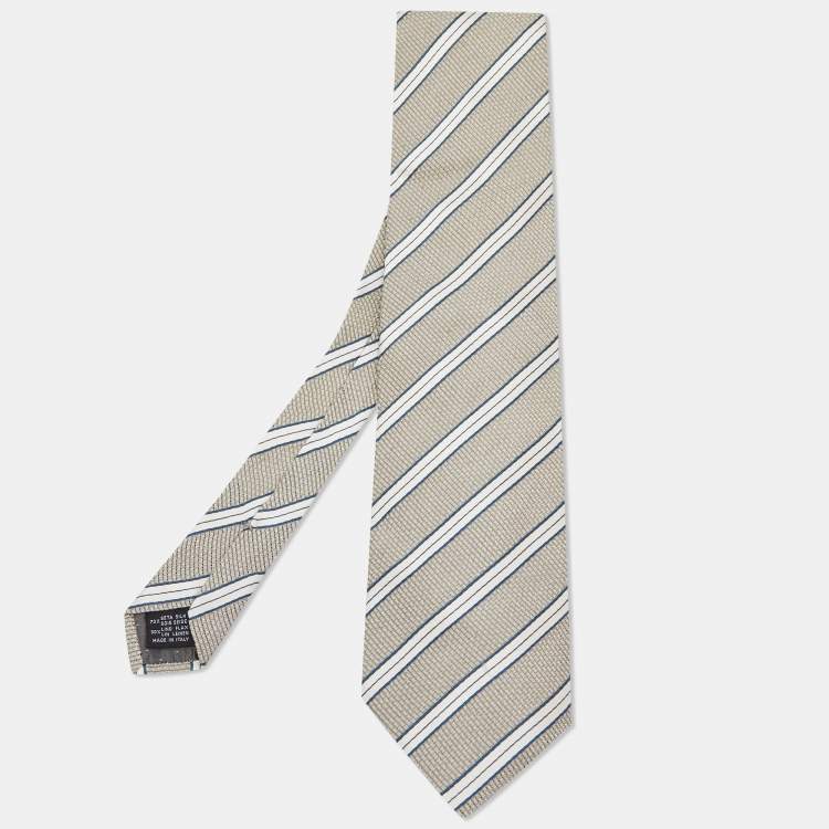 Pre Owned Gianfranco Ferre Beige Striped Linen Silk Tie