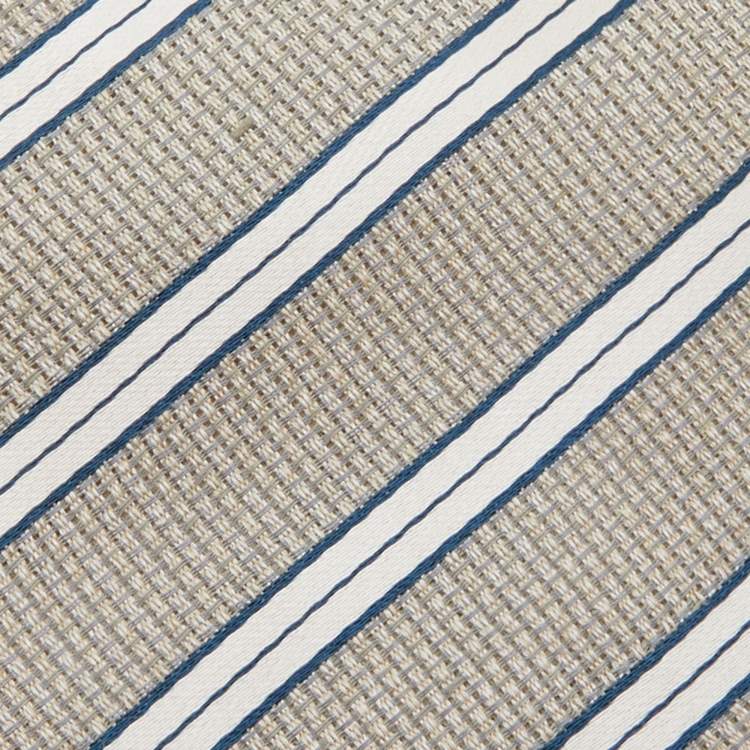 Pre Owned Gianfranco Ferre Beige Striped Linen Silk Tie