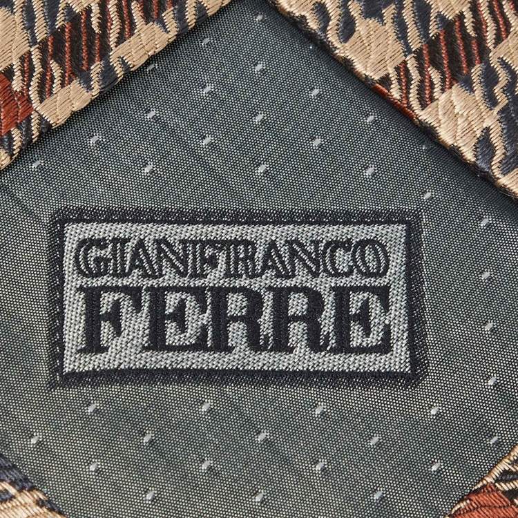 Pre Owned Gianfranco Ferre Brown Houndstooth Pattern Silk Tie