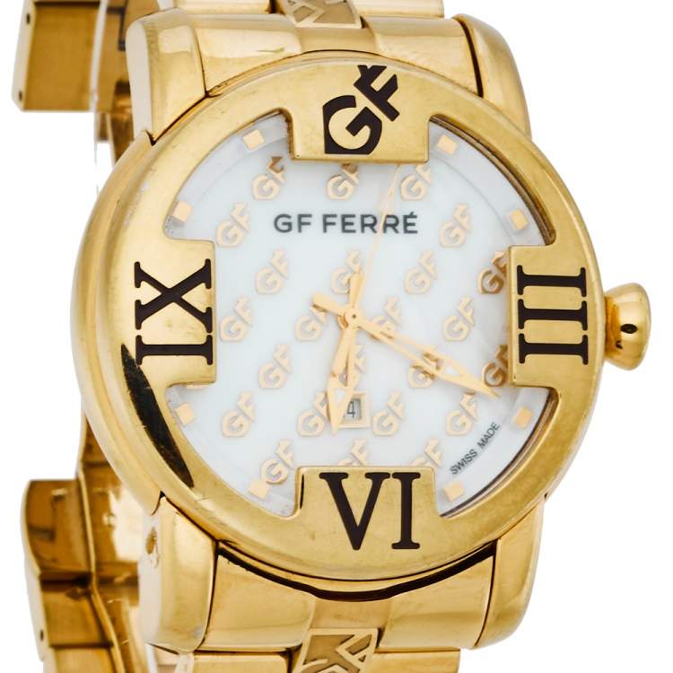 Pre Owned GF Ferre Mother of Pearl Gold Plated Stainless Steel GF.9025B Quartz Men's Wristwatch 41MM