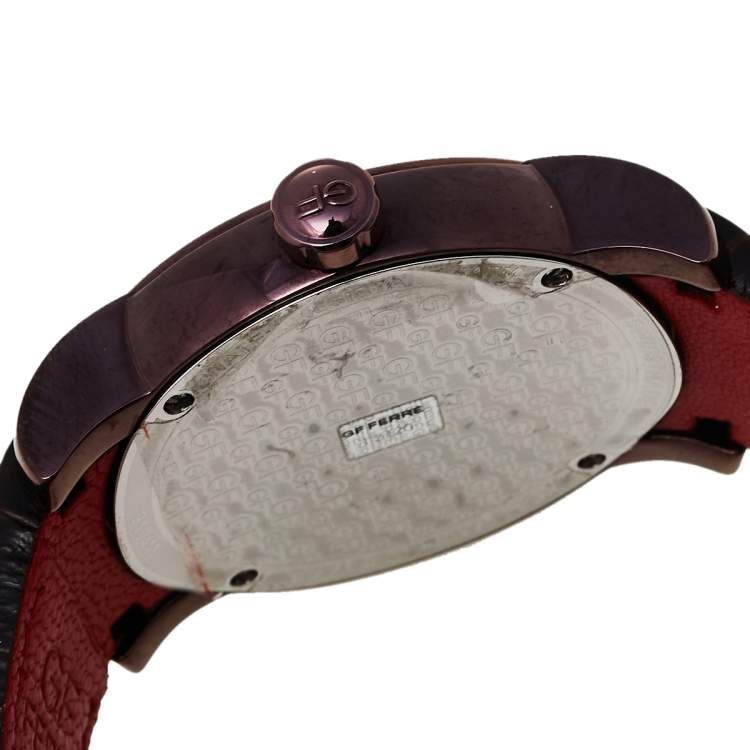 Pre Owned GF Ferre Brown IP Coated Stainless Steel Leather 9104M Men's Wristwatch 44 mm