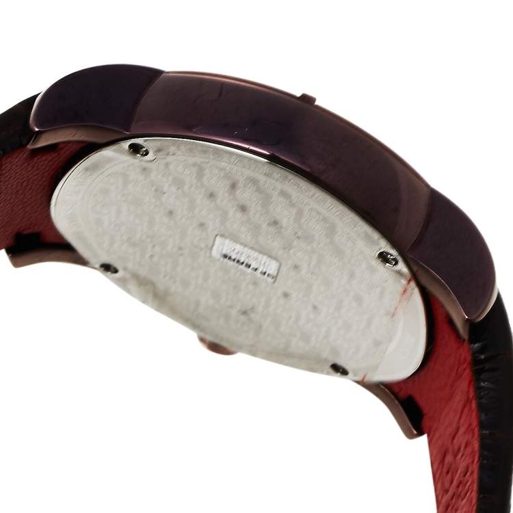Pre Owned GF Ferre Brown IP Coated Stainless Steel Leather 9104M Men's Wristwatch 44 mm