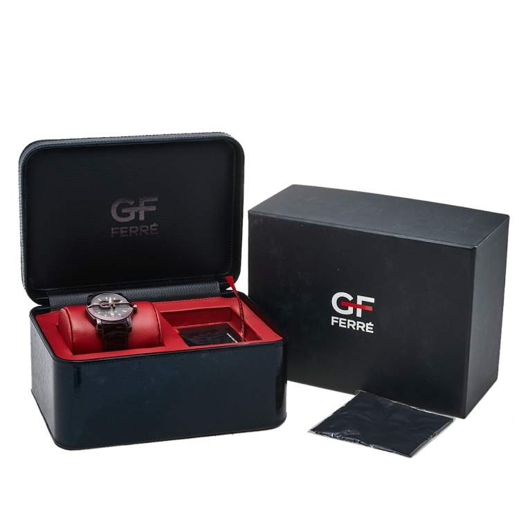 Pre Owned GF Ferre Brown IP Coated Stainless Steel Leather 9104M Men's Wristwatch 44 mm