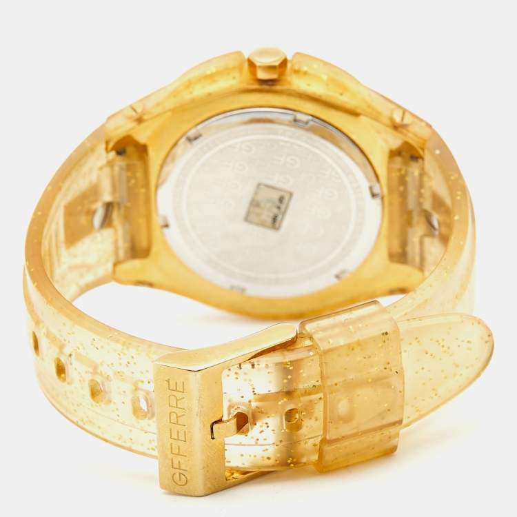 Pre Owned GF Ferre Champagne Gold Plated Stainless Steel Rubber 9024J Women's Wristwatch 39 mm