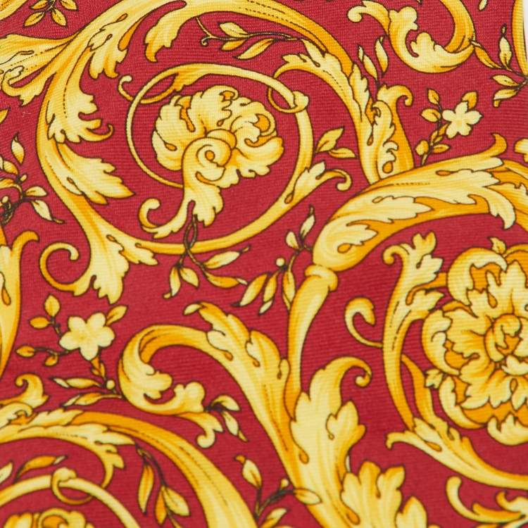 Pre Owned Gianni Versace Vintage Red/Yellow Barocco Print Silk Traditional Tie