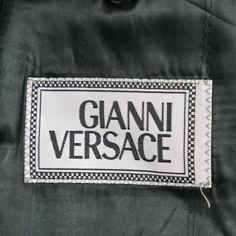 Pre Owned Gianni Versace Navy Blue Patterned Single Breasted Blazer M