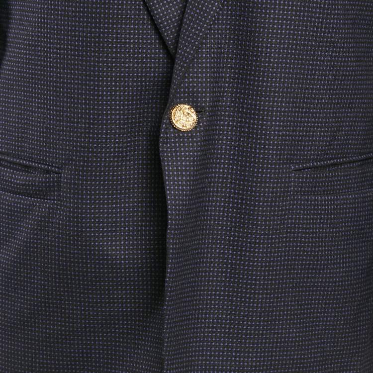 Pre Owned Gianni Versace Navy Blue Patterned Single Breasted Blazer M