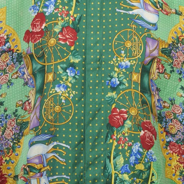 Pre Owned Gianni Versace Green Printed Silk Oversized Shirt L