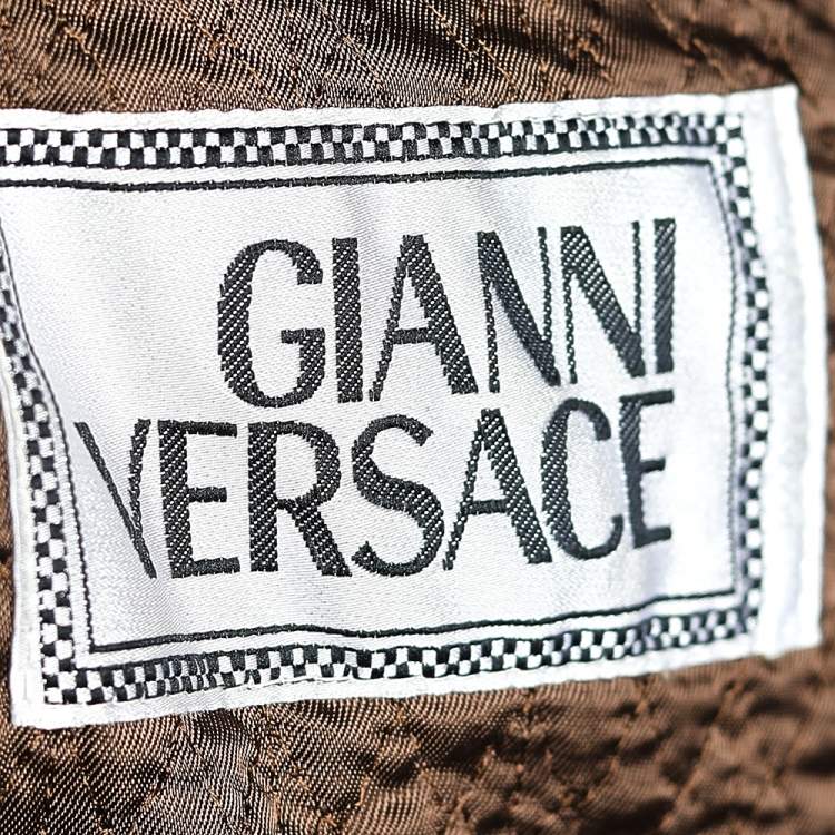Pre Owned Gianni Versace Brown Leather Zip Front Belted Coat XL