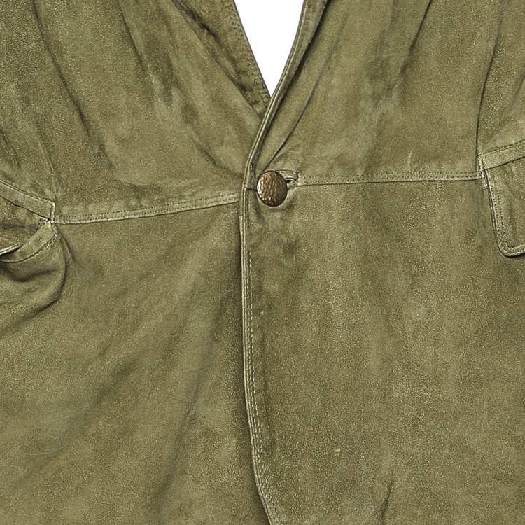 Pre Owned Gianni Versace Green Suede Button Front Blazer XXL