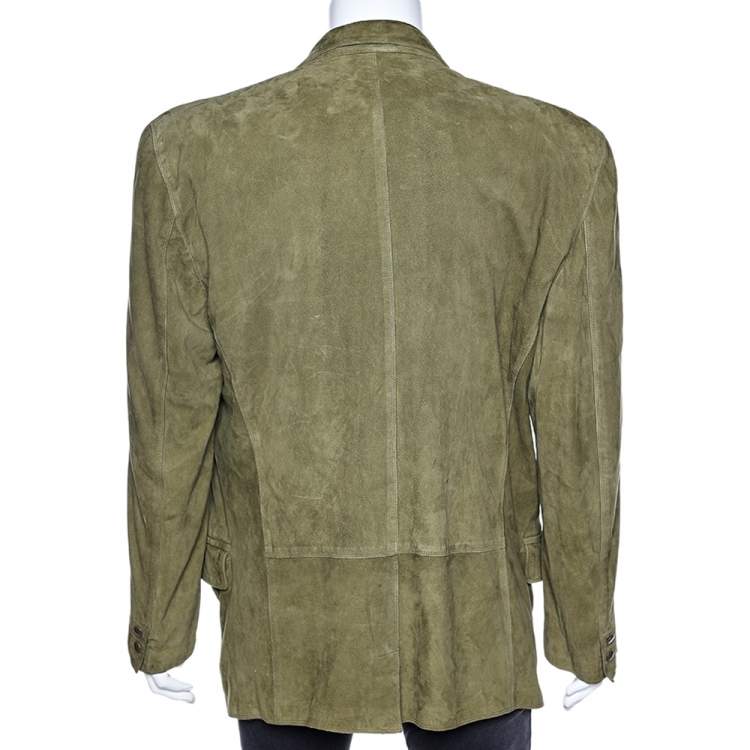 Pre Owned Gianni Versace Green Suede Button Front Blazer XXL