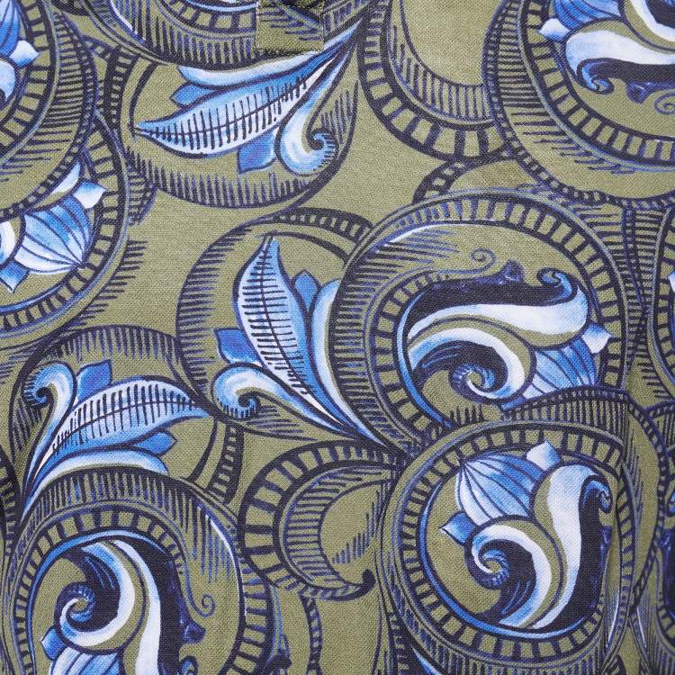 Pre Owned Versace Green Printed Cotton Pique Polo T-Shirt M