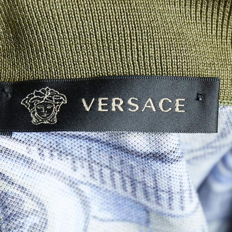 Pre Owned Versace Green Printed Cotton Pique Polo T-Shirt M
