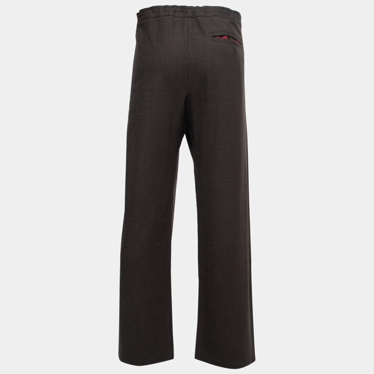 Pre Owned Gianni Versace Dark Brown Wool Drawstring Trousers L