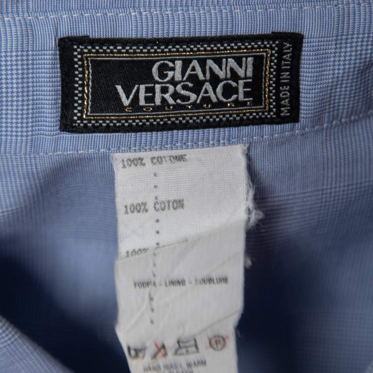 Pre Owned Gianni Versace Blue Plaided Cotton Full Sleeve Shirt L