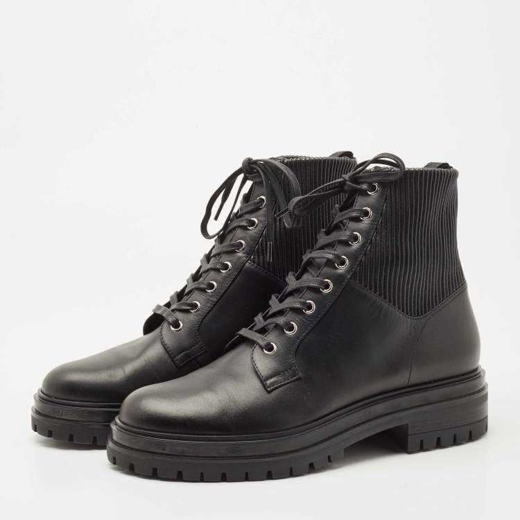 Pre Owned Gianvito Rossi Black Leather and Fabric Martis Ankle Boots Size 41