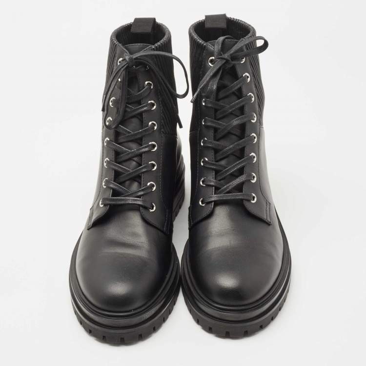 Pre Owned Gianvito Rossi Black Leather and Fabric Martis Ankle Boots Size 41