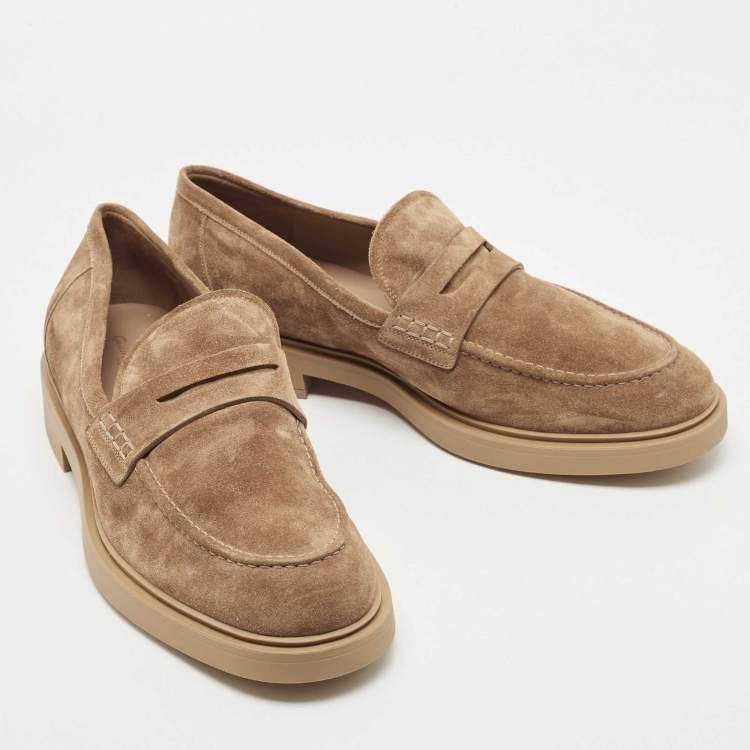 Pre Owned Gianvito Rossi Brown Suede Penny Slip On Loafers Size 46