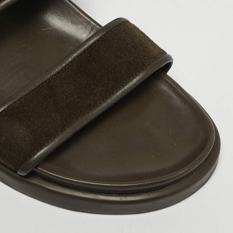 Pre Owned Gianvito Rossi Olive Green Leather and Suede Flat Sandals Size 42