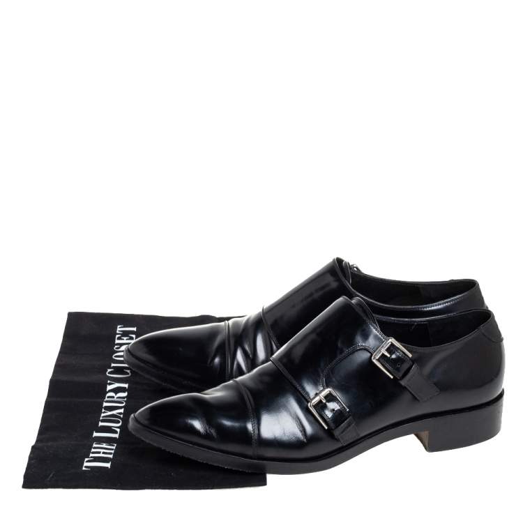Pre Owned Gianvito Rossi Black Leather Monk Strap Derby Size 40.5