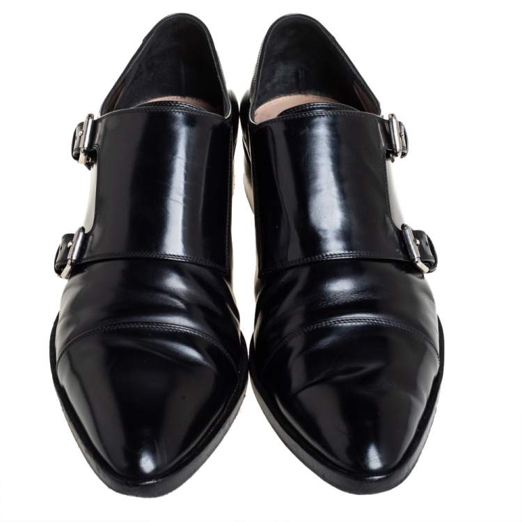 Pre Owned Gianvito Rossi Black Leather Monk Strap Derby Size 40.5