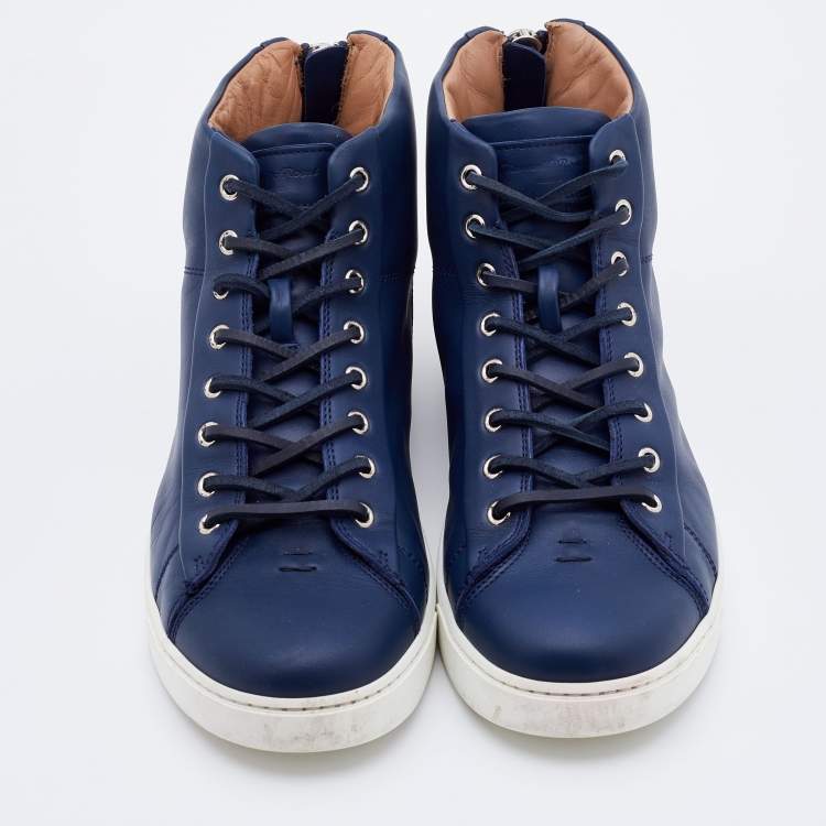 Pre Owned Gianvito Rossi Blue Leather High Top Sneakers Size 44