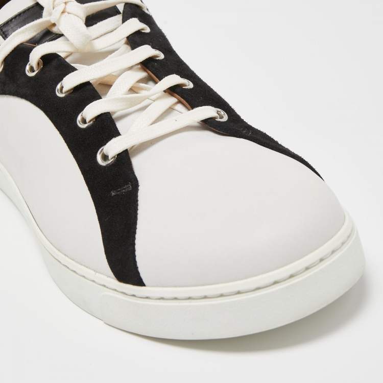 Pre Owned Gianvito Rossi White/Black Leather and Suede Low Top Sneakers Size 43
