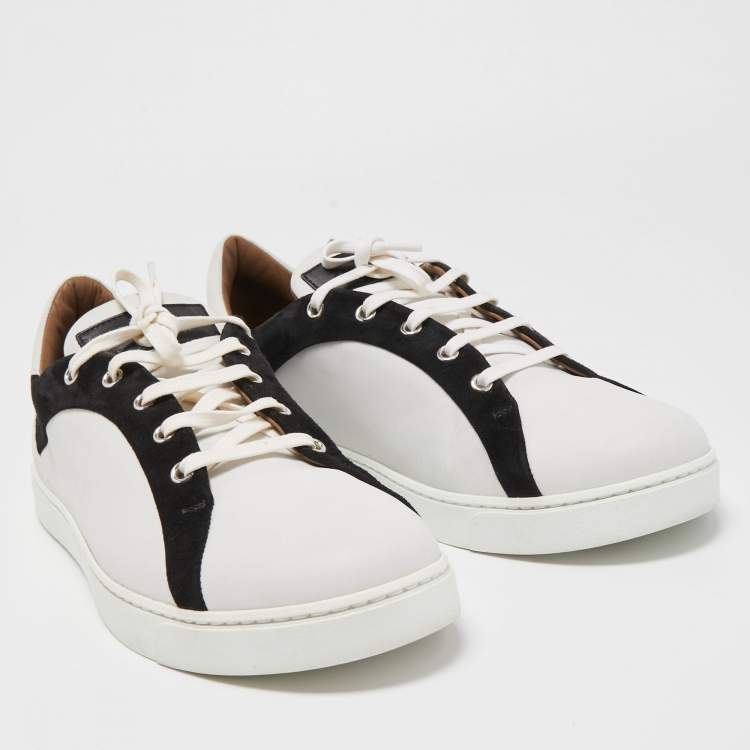 Pre Owned Gianvito Rossi White/Black Leather and Suede Low Top Sneakers Size 43