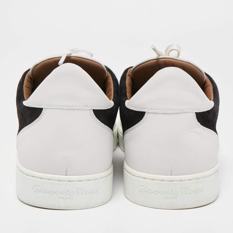Pre Owned Gianvito Rossi White/Black Leather and Suede Low Top Sneakers Size 43
