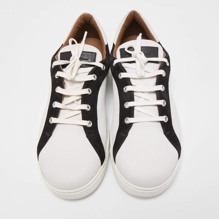 Pre Owned Gianvito Rossi White/Black Leather and Suede Low Top Sneakers Size 43