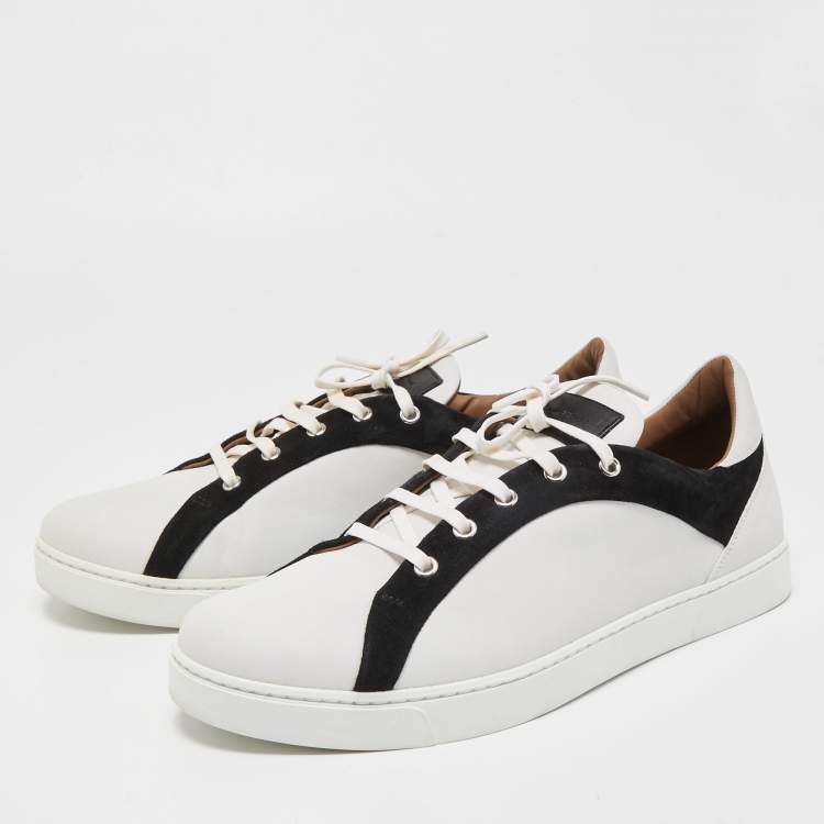 Pre Owned Gianvito Rossi White/Black Leather and Suede Low Top Sneakers Size 43