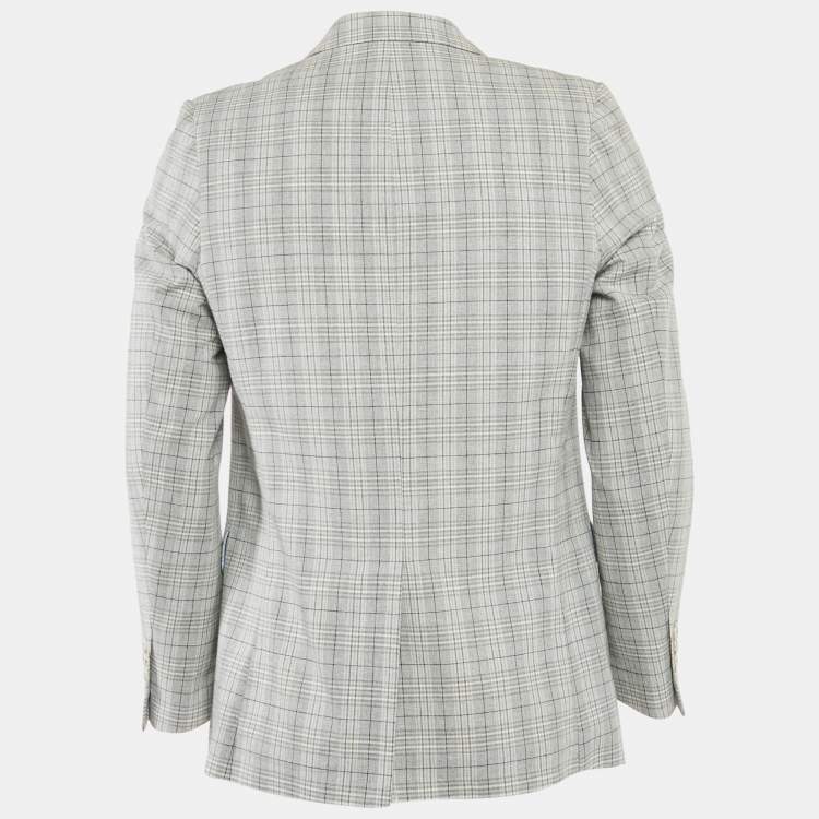 Pre Owned Gio Ferrari Grey Checkered  Wool Blend Blazer S