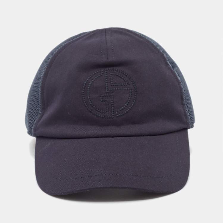 Pre Owned Giorgio Armani Navy Blue Embroidered Cotton Baseball Cap M/L
