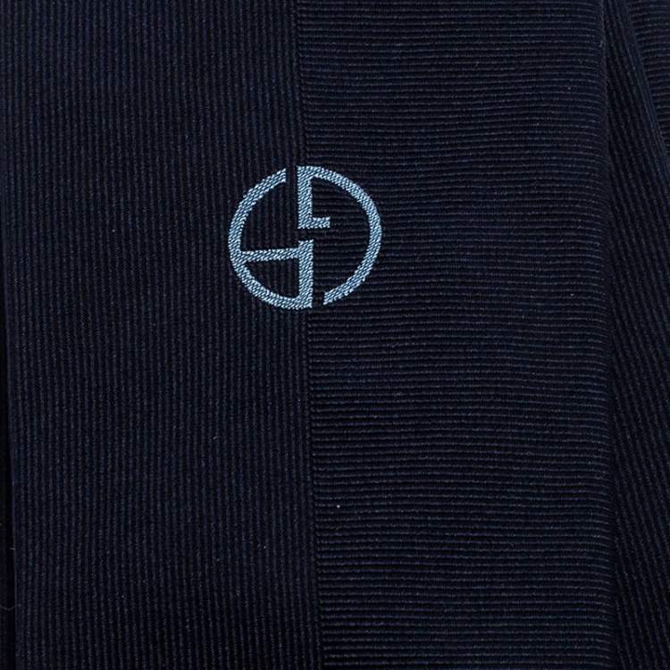 مملوكة مسبقًا Giorgio Armani Navy Blue Tonal Pinstripe Silk Jacquard Classic Tie