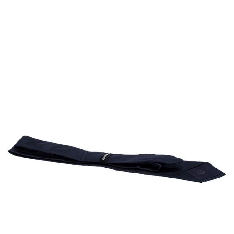 مملوكة مسبقًا Giorgio Armani Navy Blue Tonal Pinstripe Silk Jacquard Classic Tie