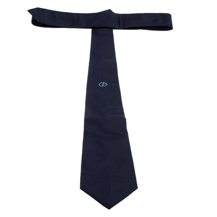 مملوكة مسبقًا Giorgio Armani Navy Blue Tonal Pinstripe Silk Jacquard Classic Tie
