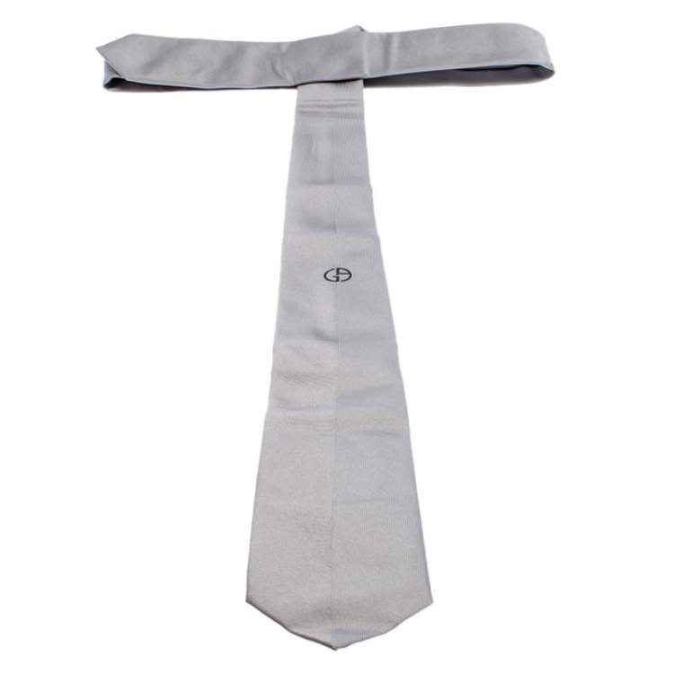 Pre Owned Giorgio Armani Grey Pinstripe Tonal Pattern Silk Jacquard Classic Tie