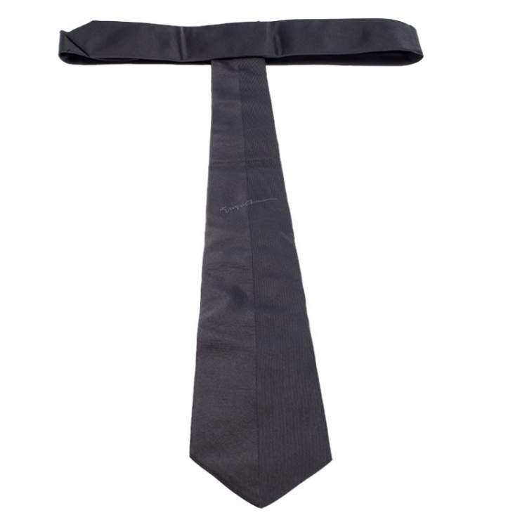 Pre Owned Giorgio Armani Dark Grey Pinstripe Tonal Pattern Silk Jacquard Classic Tie