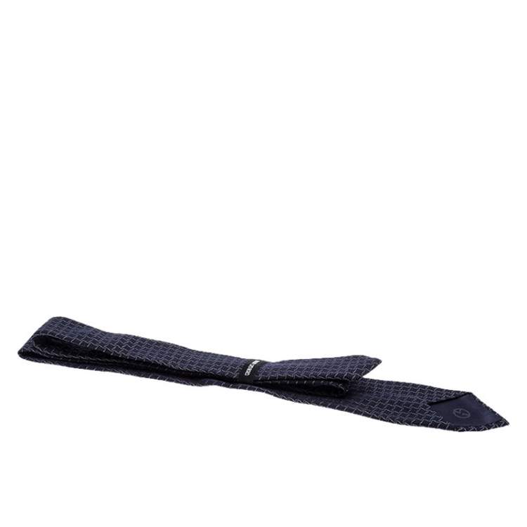 Pre Owned Giorgio Armani Navy Blue Patterned Silk Jacquard Classic Tie