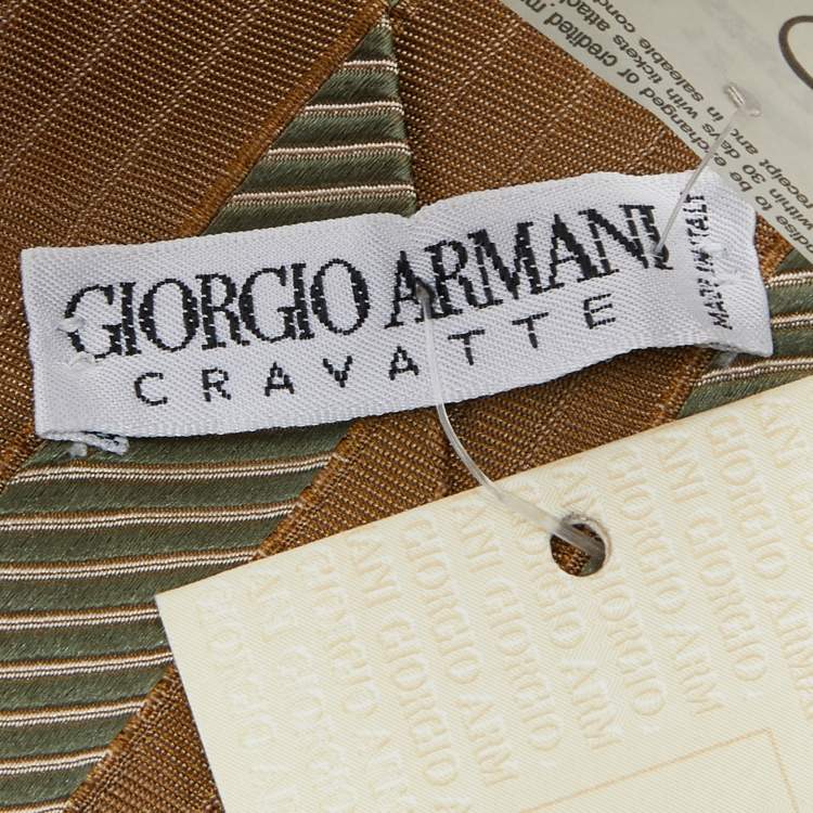 Pre Owned Giorgio Armani Cravatte Gold Striped Silk jacquard Tie