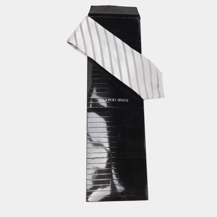 Pre Owned Giorgio Armani Grey Diagonal Striped Silk Tie