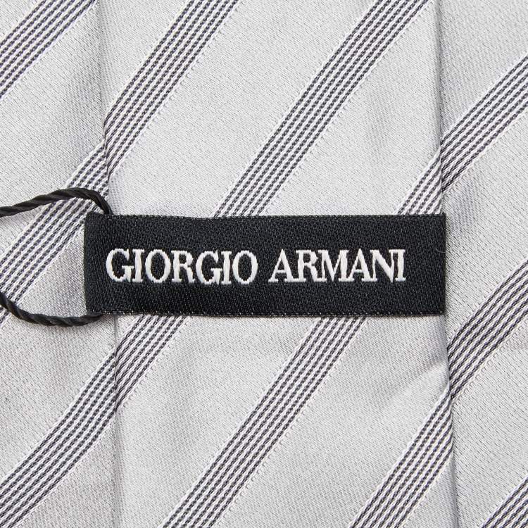 Pre Owned Giorgio Armani Grey Diagonal Striped Silk Tie