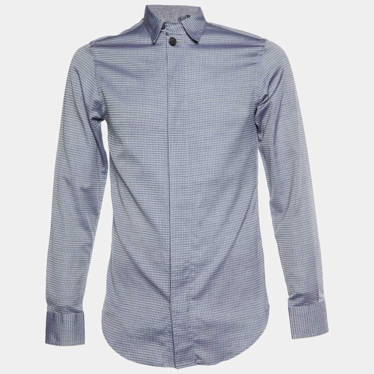 Pre Owned Giorgio Armani Grey Checkered Cotton Buttoned Up Shirt S
