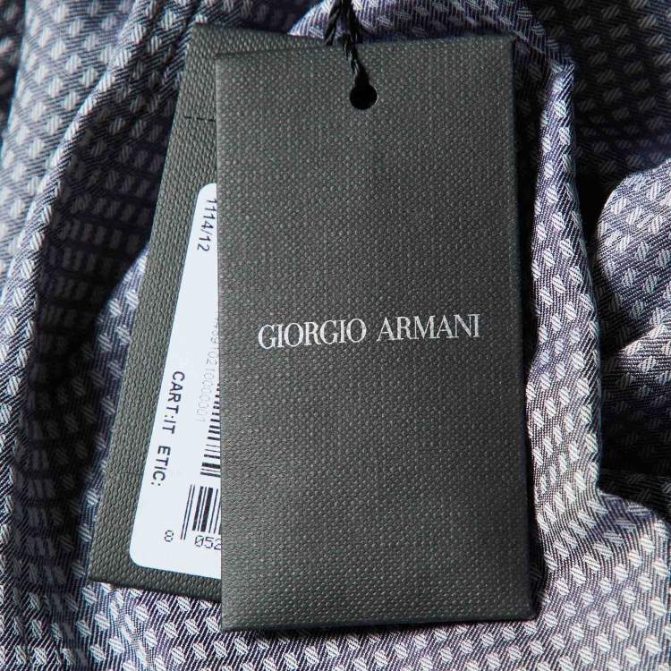 Pre Owned Giorgio Armani Grey Checkered Cotton Buttoned Up Shirt S