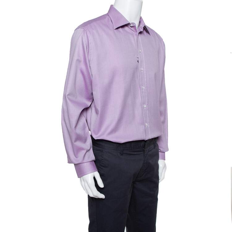 Pre Owned Giorgio Armani Purple Rope Striped Cotton Button Front Shirt 3XL
