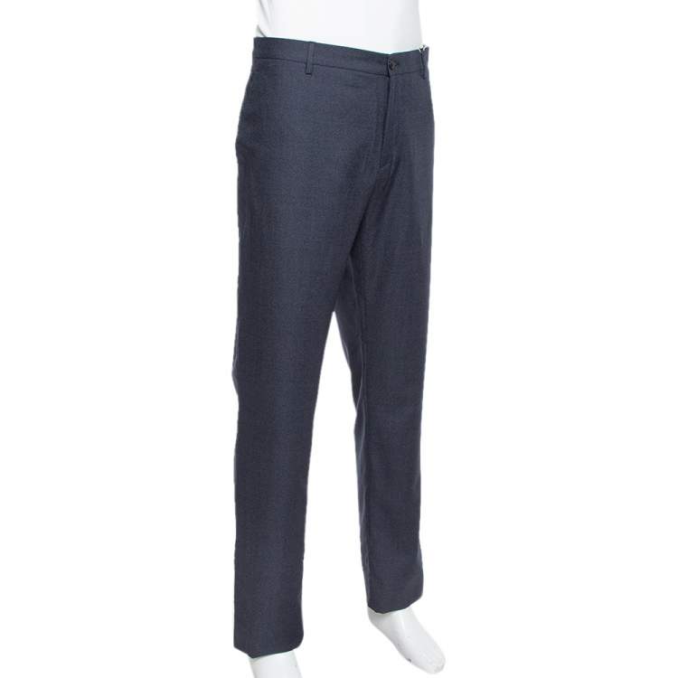 Pre Owned Giorgio Armani Navy Blue Speckled Wool & Silk Classic Trousers 4XL 